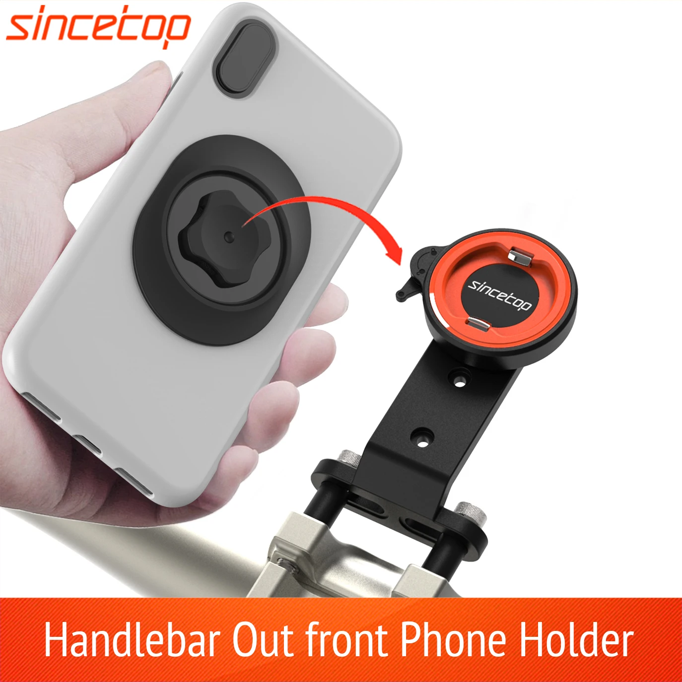 Out-Front Bike Phone Mount, Universal Aluminum Bicycle Cellphone Holder with Adapter, MTB Handlebar Clip Clamp for iPhone