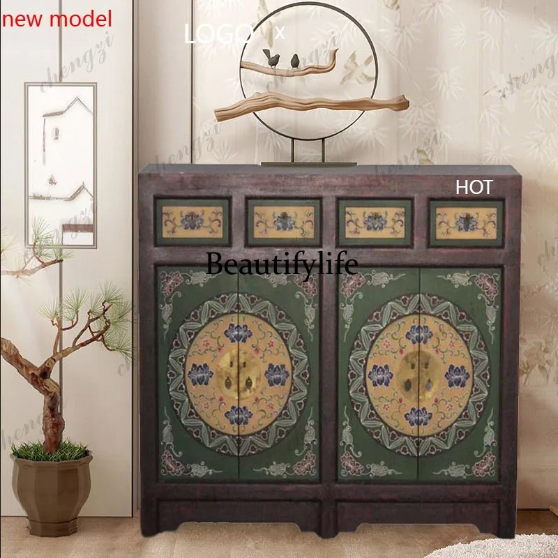 N138New Chinese-style retro entrance cabinet Door partition cabinet Simple modern Nordic solid wood light luxury ornament, locke