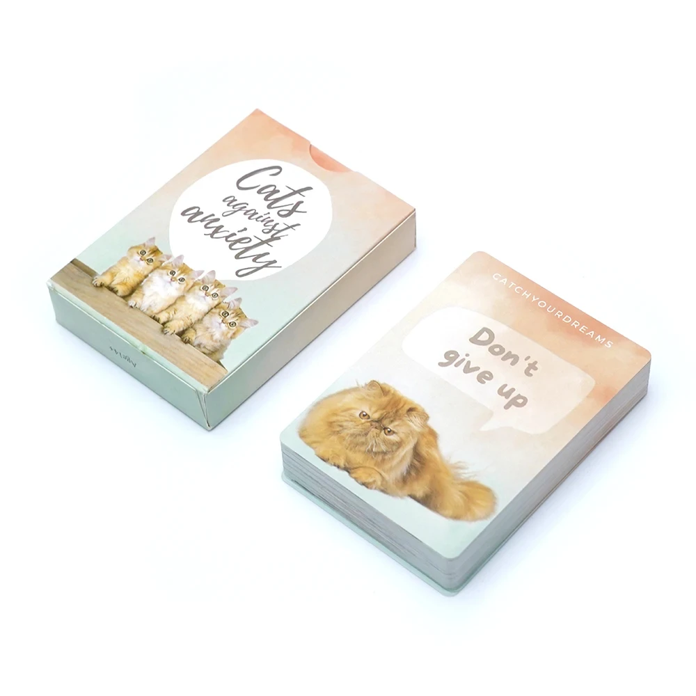 Karty Przeciwko Lękowi dla Kotów - 50 Kart na Wyznanie Siebie i Redukcję Stresu, Afirmacje na Emocje Lękowe 9*6,5cm