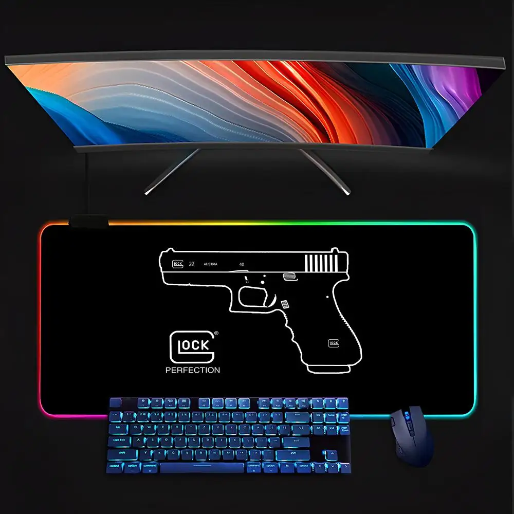 glock Mouse Pad Keyboard LED RGB Pc Gamer Glowing Rubber mause pad  Cute Cartoon Gaming Computer Boys Girls Friends Holiday Gift