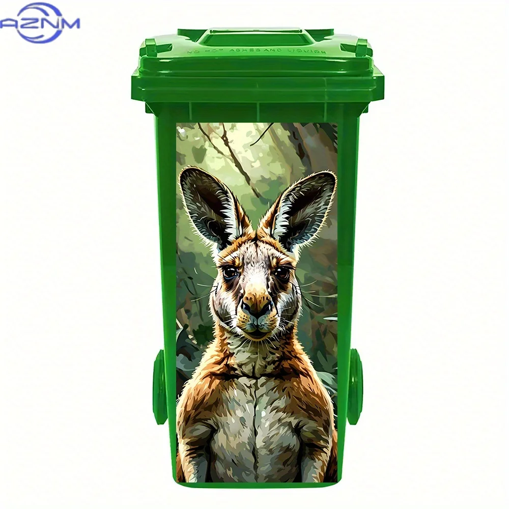 1pc Large Jungle Kangaroo Trash Can Sticker - Realistic Australian Wildlife Decoration with Waterproof, Removable Adhesive - M