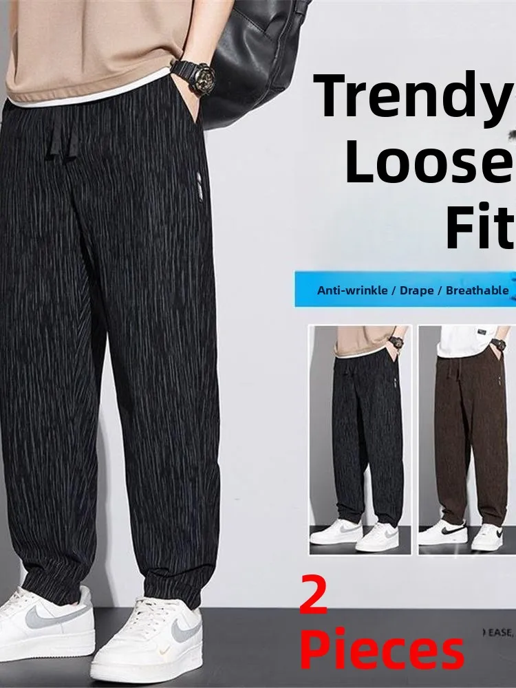 

Men's Casual Harajuku Sle Summer New Breathable Loose Fit Long Pants Faionable All-Match Elastic Cuff Sports Trousers