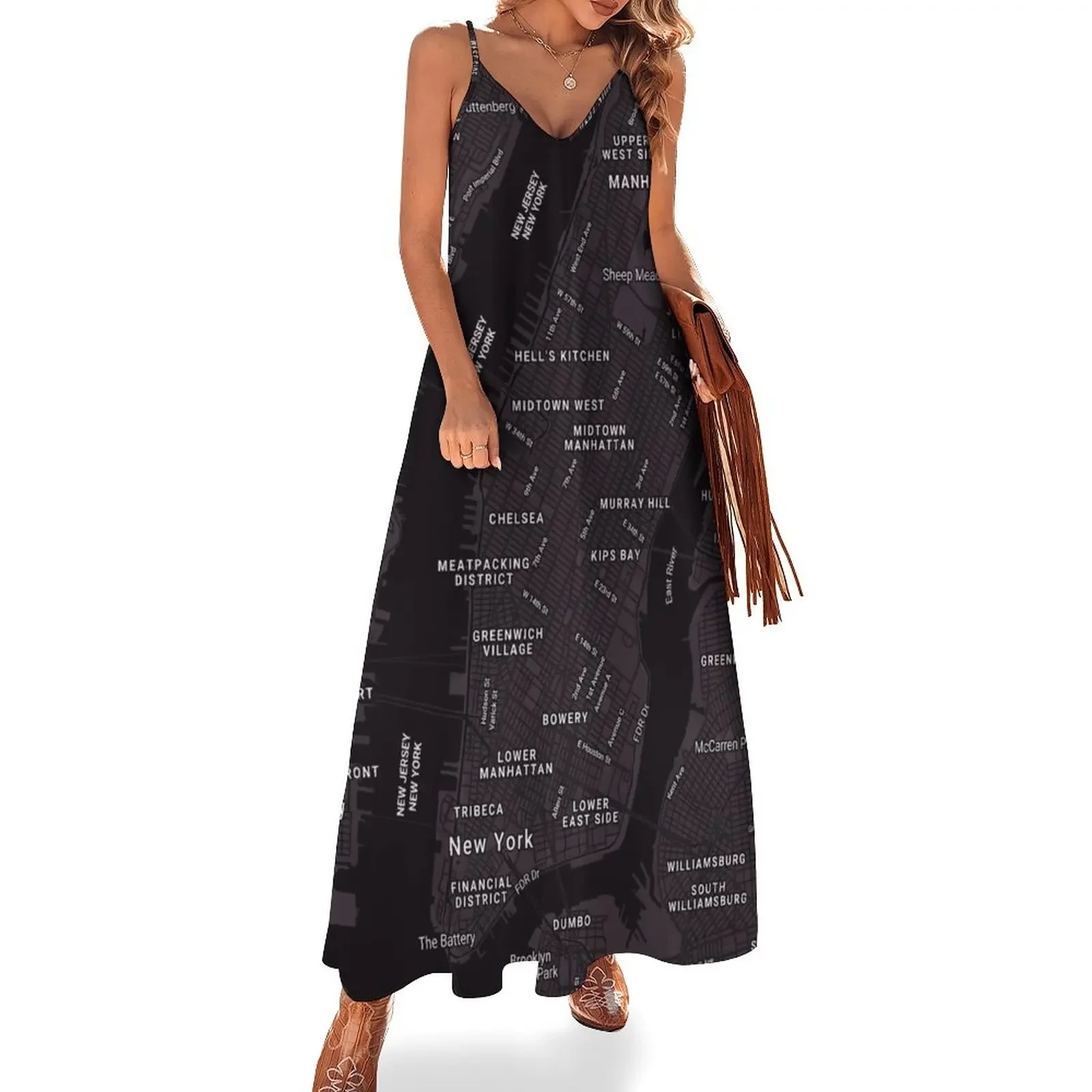 Map of NYC-Robe en fibre pour femmes, vêtements d'été, robes de fête