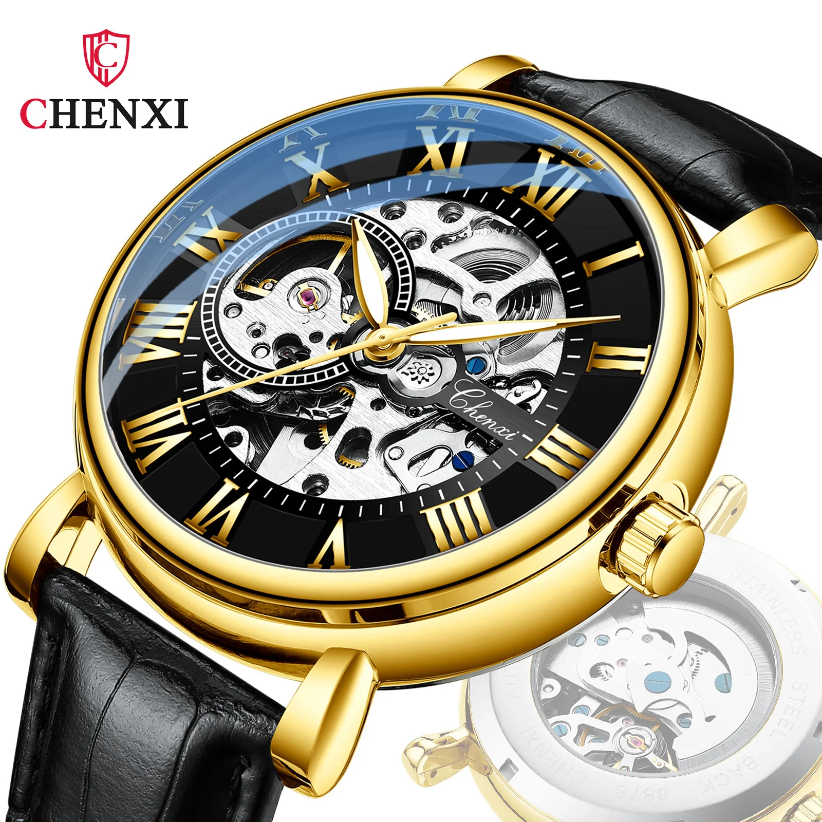 CHENXI 8878 New High Grade Men\'s Hollow Out Waterproof Luminous Automatic Skeleton Mechanical Watch Erkek Mekanik Kol Saati