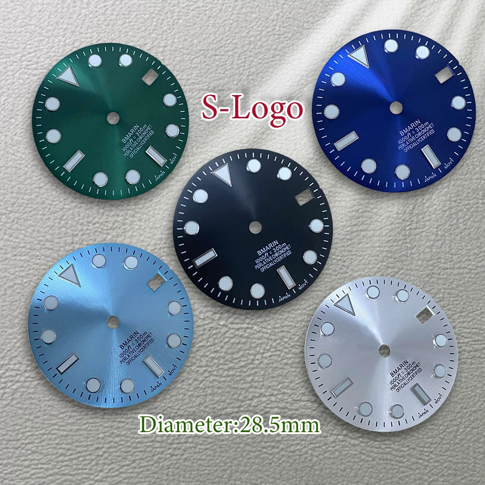 28.5mm S Logo NH35 SUB Dial Suitable for NH36/4R/7S Movement C3 Green Luminous Sunbrust Dial Watch Modification Accessories ﻿