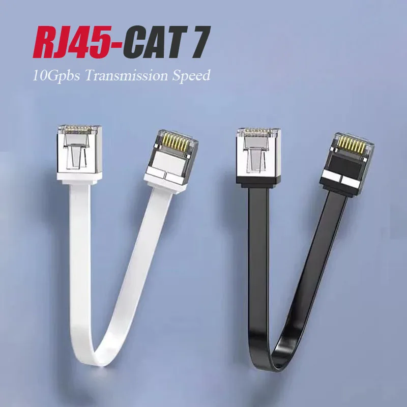 RJ45 Cat7 Flat Network Cable Pure Copper Shielded Short Crystal Head Wire 10G High-speed Computer Router Universal Network Line