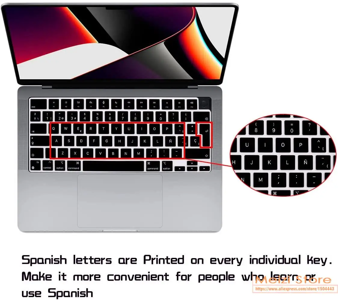 

Spanish Keyboard Cover EU Version for MacBook Pro 14 inch 2021 (A2442 M1 Pro/Max) & MacBook Pro 16 inch 2021 (A2485 M1 Pro/Max)