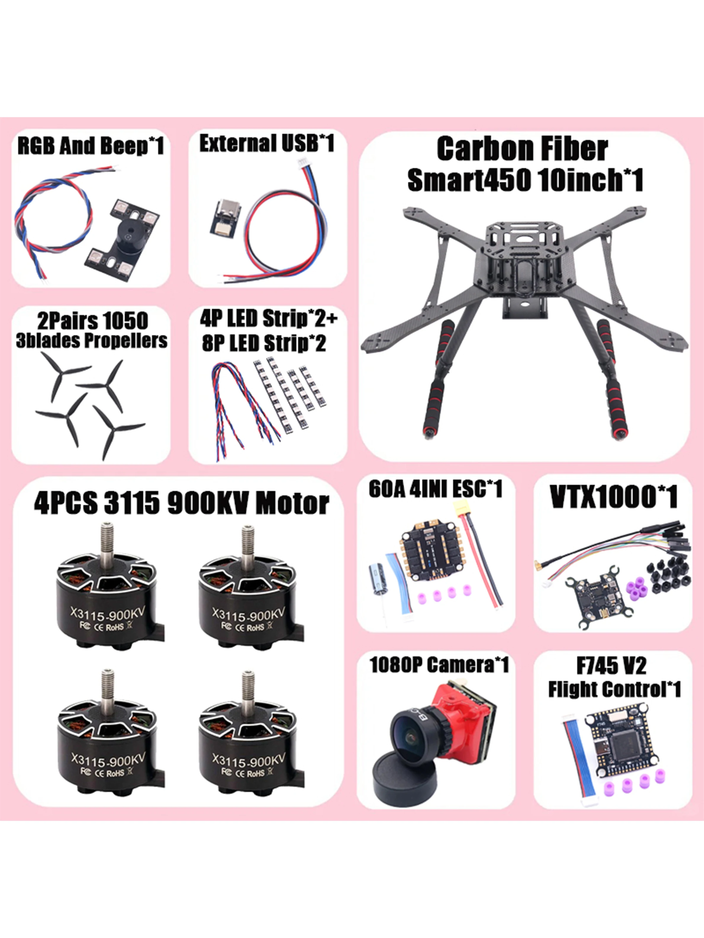 B-CUBE Smart380 450 9/10inch FPV Drone Frame Kit Carbon Fiber Racing Quadcopter Freestyle INAV Beatflight F722 Flight Control