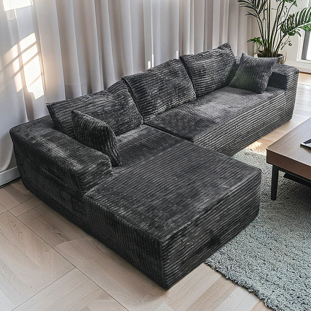 

Relax in Comfort Cloud-Like Corduroy Sectional Sofa with Chaise and Built-In Storage