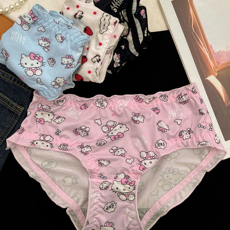 Sanrio Hello Kitty Women underwear Sexy Bra Panty Set Cartoon No Wire Push Up Underwear Female\'s Breathable Gathered Bra Gifts