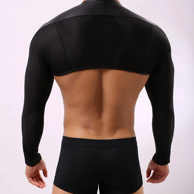Men's Sleeve Stage Runway Shawl T-shirt Fitness Training Suit Running Suit Long Sleeved High Elasticity Mens Clothing