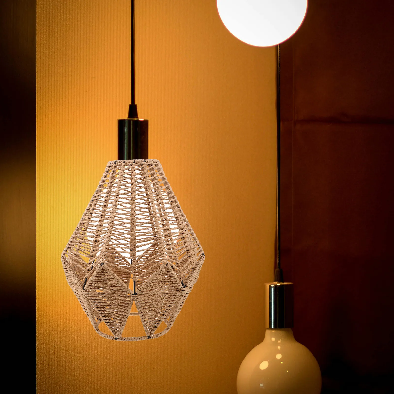 Rustic Pendant Lampshade 4Cm Diameter Hole Handmade Woven Paper Rope Light Cover for Bedroom Dining Room Homestay Bohemian