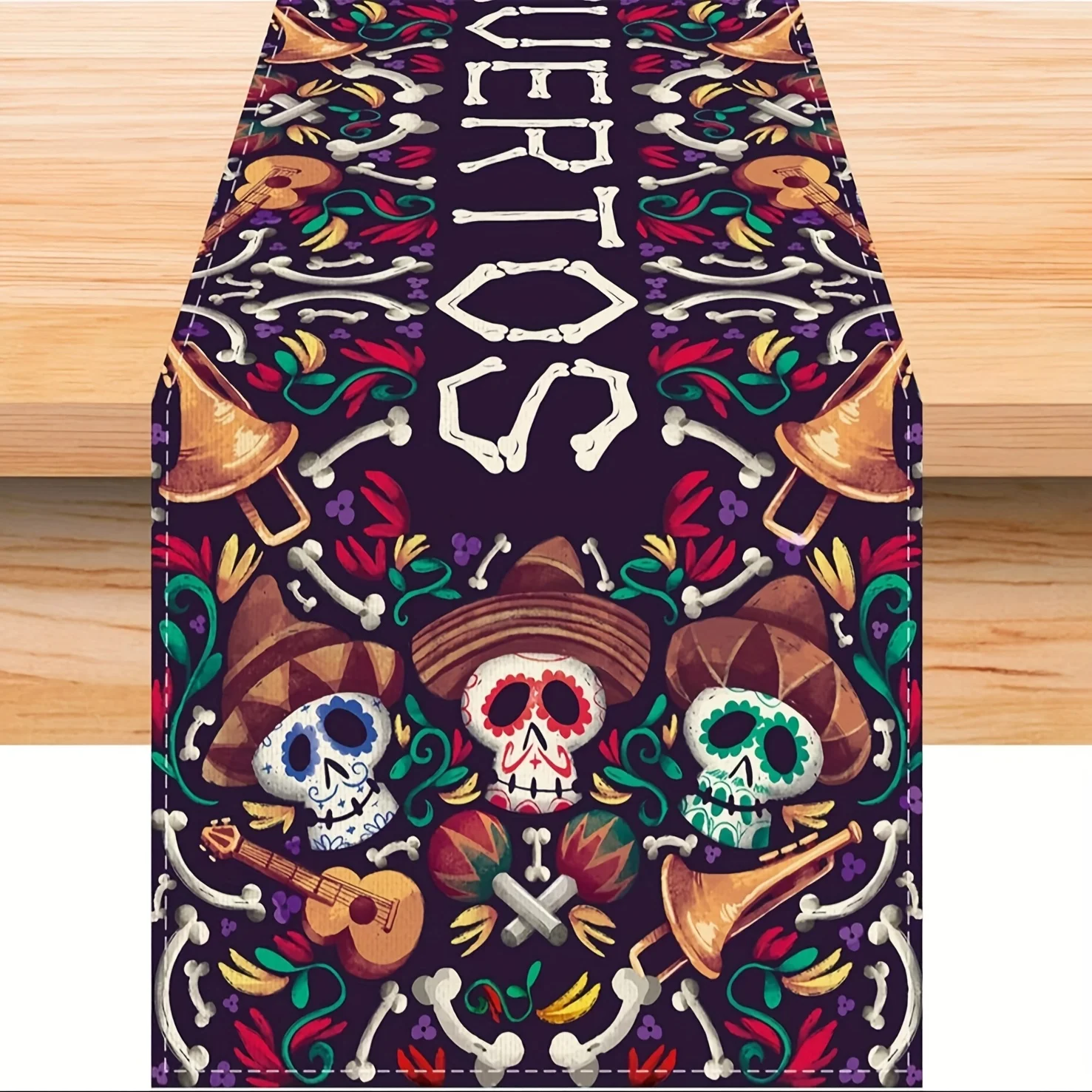 1pc, Mexican Table Runner, Day Of The Dead, Dia De Los Muertos Decorations Altar, Fiesta Party