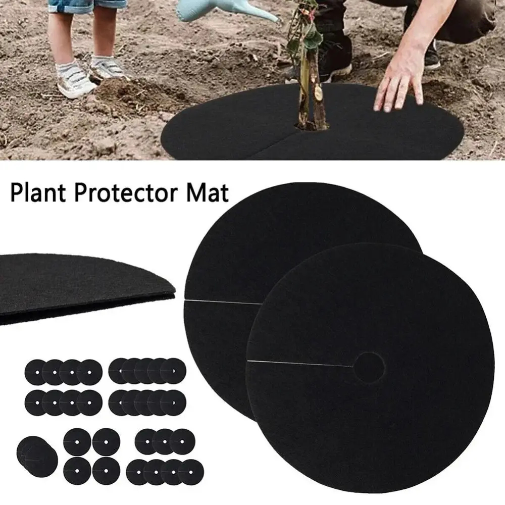 4 PCS New Black Non-Woven Tree Mulch Anti Grass 15cm-42cm Ring Weeding Barrier Shading Mats Breathable Weed Control Ground Cover