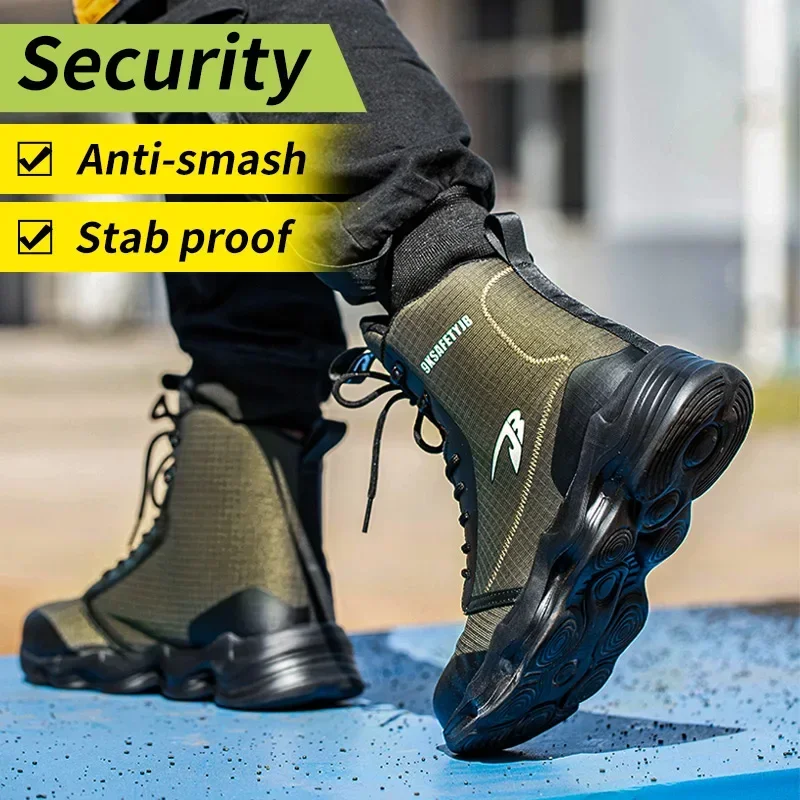 2023 Safety Shoes Men Boots High Top Work Sneakers Steel Toe Cap Anti-smash Puncture-Proof Work Boots Indestructible Shoes Male