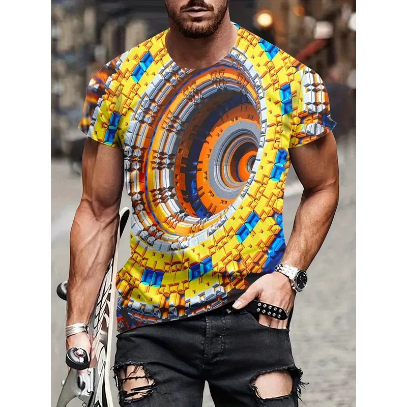 Visual Illusion 3D Print T Shirt Mens Designer Clothes Summer Women Casual Street Short Sleeve Tops Funny Oversized Kids Tees