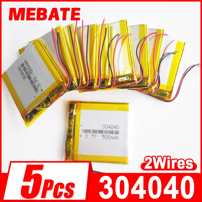 5 x PCS 3.7V 500mAh Lipo Polymer Lithium Rechargeable Battery 304040 For MP3 GPS DVD Bluetooth Recorder Headset E-book Camera