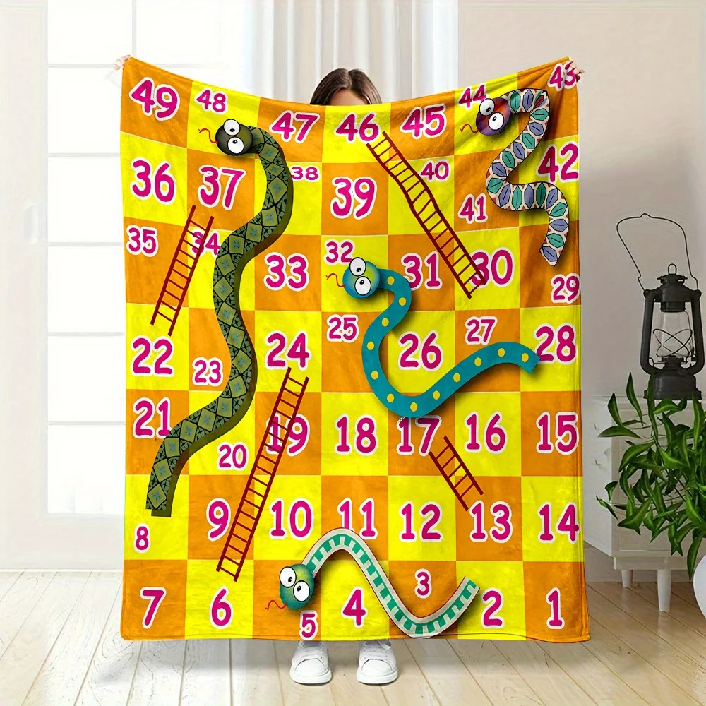 Cozy Cartoon Snake Board Game Flannel Throw - Soft, Reversible, All-Season for Bed, Sofa, Camping - Machine Washable