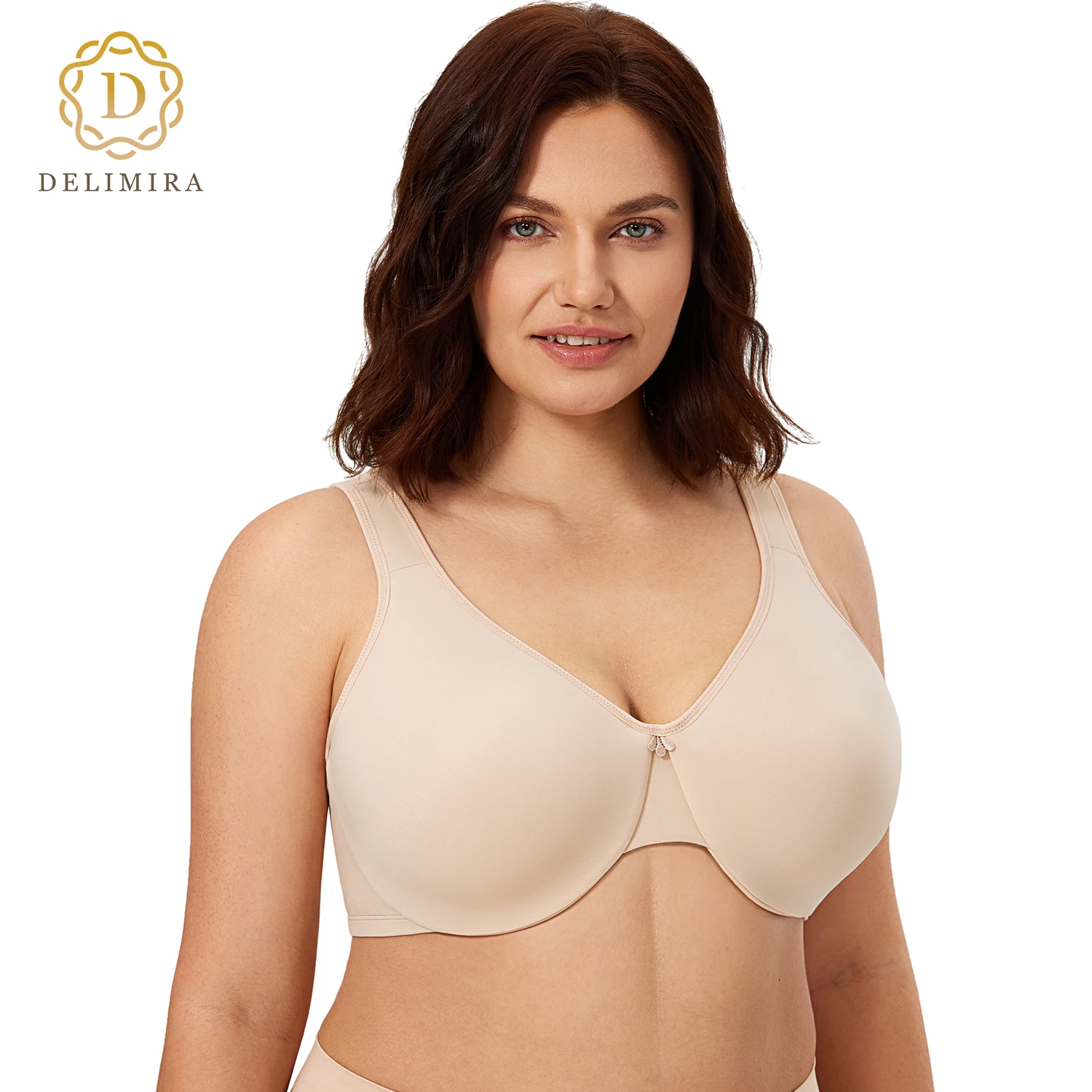 Delimira Women\'s Seamless Full Coverage Underwire Smooth Minimizer Bra Plus Size D DD E F