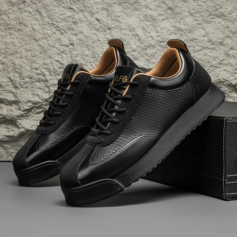 Mens Unique Skate Shoes Platform Comfort Black Casual Sneakers All-Match Thick Sole Design for Urban Street Style Versatile Wear