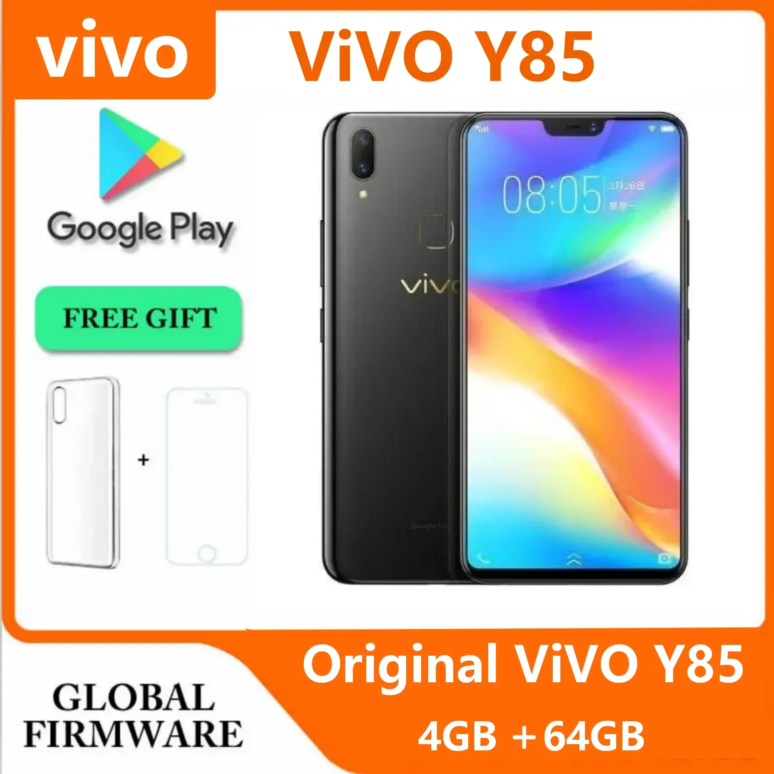 هاتف ذكي Global Rom Original VIVO Y85 بسعة 4 جيجابايت و64 جيجابايت وأندرويد مفتوح وكاميرا 6.26 بوصة بدقة 13 ميجابكسل جميع الألوان في حالة جيدة هاتف ذكي 4G