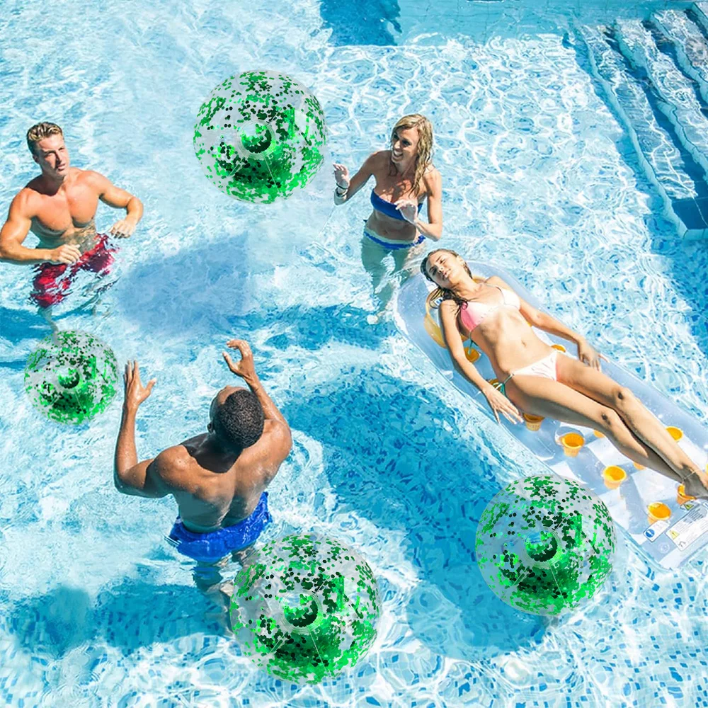4Pcs  Inflatable Glitter Beach Ball 15.74 Inch Water Beach Ball Suitable For Beach Pool Party Games