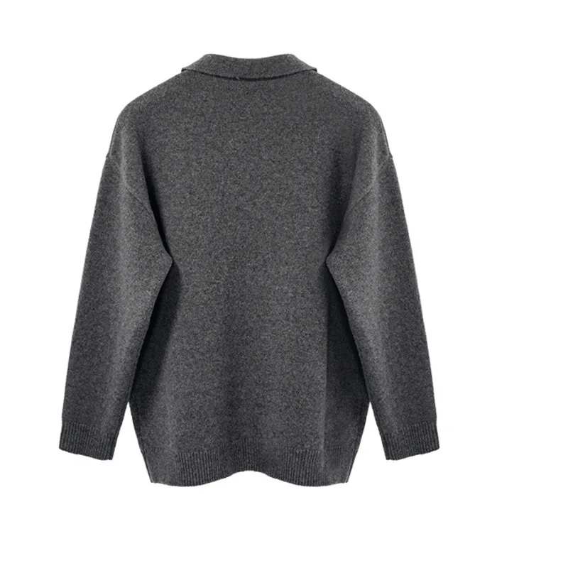 HKSH Sweater Rajut Wol Dua Lapis Model Blok Warna Gaya Amerika untuk Pria dan Wanita, Sweater Musim Dingin Mewah dan Hangat, Model Chic Ins HK13053