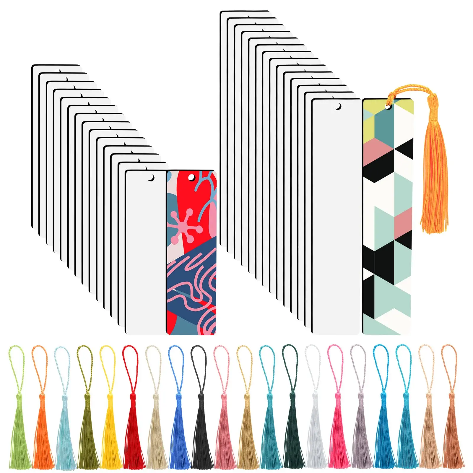 

40Pcs MDF Heat Transfer Sublimation Blank Bookmark DIY Bookmarks with Colorful Tassels for Keychains Craft Projects Birthday