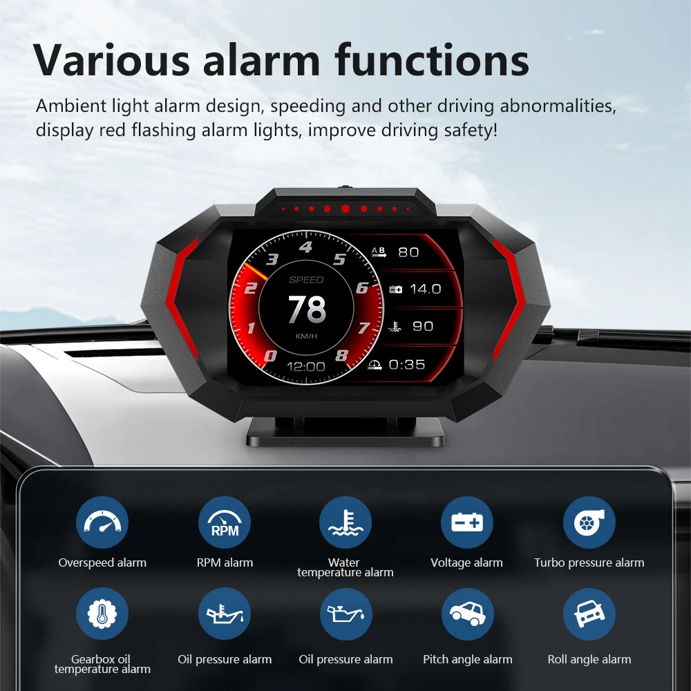 P24 Head Up Display Dual System Digtial Water Oil Temp Turbo Press lnclinometer HUD OBD2 Car Accessory On-board Computer Car