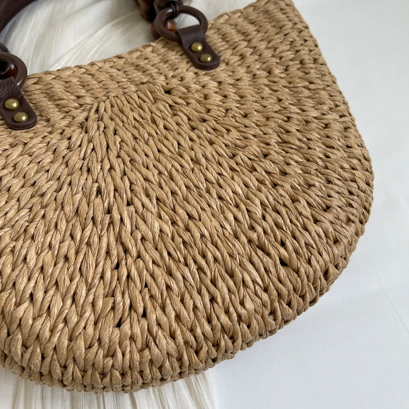 Sac de paille de plage bohème décontracté pour femme, sac à main de grande capacité, fourre-tout simple, sac de voyage initié, été, 2024