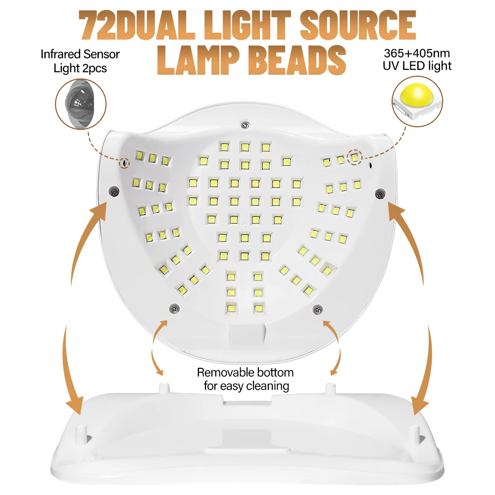 Lampada per unghie UV LED di grande potenza da 72 LED con 4 impostazioni timer Sensore automatico Lampada professionale per polimerizzazione gel Luce per smalto gel per salone di casa