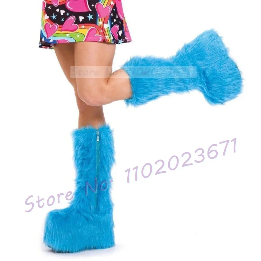 

Chunky Heel Platform Tall Boots With Fur Women Fashion Winter Warm Furry Shoes Girl's Lovely Festival Side-zip Knee High Boots