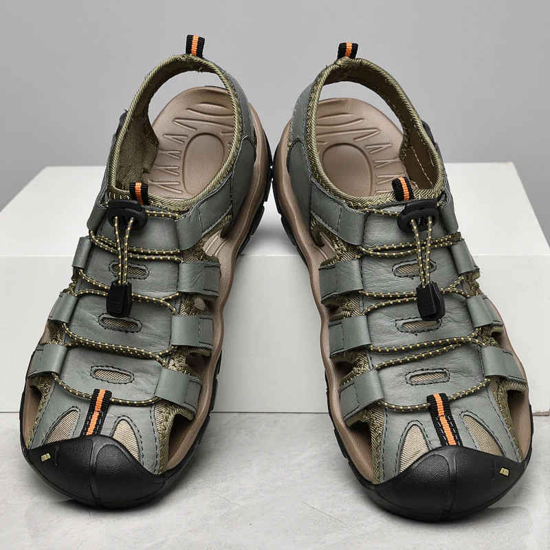 HIKEUP Sandalias de cuero genuino para hombre outdoor verano cómodas - imagen 2