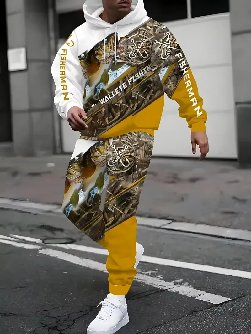 Ensemble sweat à capuche et pantalon pour hommes, impression 3D, mode Cool, Camping en plein air, vêtements à manches longues, surdimensionné, confortable, ensemble deux pièces pour hommes
