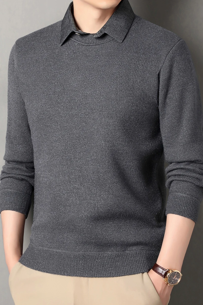2025 Autumn Men Polo Collar Sweater Men Thick Warm Knit Pullover Male Business Knitwear Fleece Sweater Male Casual Jumpers