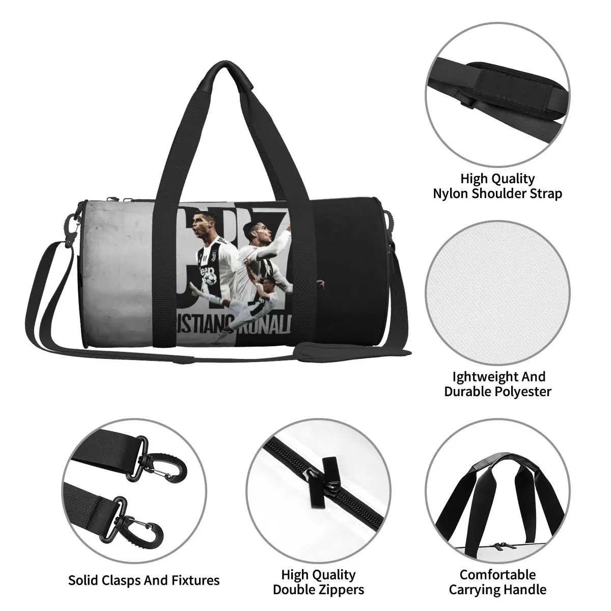 CR7 Futebol Ronaldos Duffle Bag para Homens e Mulheres, Sacos Esportivos, Ginásio de Futebol com Bolso, Weekender Travel Bag