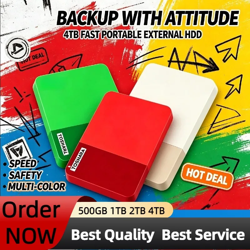 Portable 4TB External Hard Drive High Speed Disk Multi-color selection For Laptop Desktop Mac Android Phone Mobile Data Backup