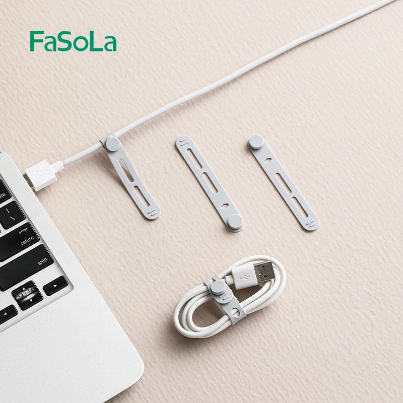 FaSoLa 10Pcs Silicone Organizer Ties Reusable Cord Strap Cable Organizer Ties for Wire Headphones Phone Organizer Strap