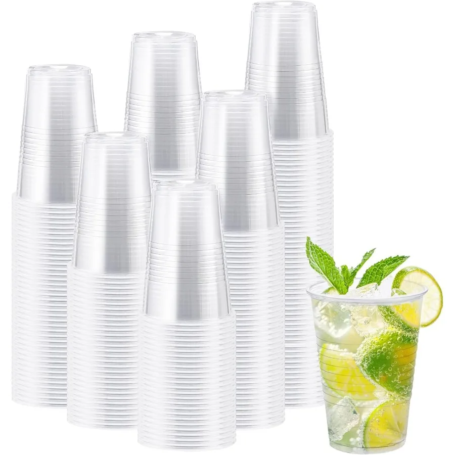 

300 Pack 12 oz Clear Plastic Cups for Cold Drinks: Disposable Party Cups Ideal for Picnics BBQs Travel Halloween Christmas and