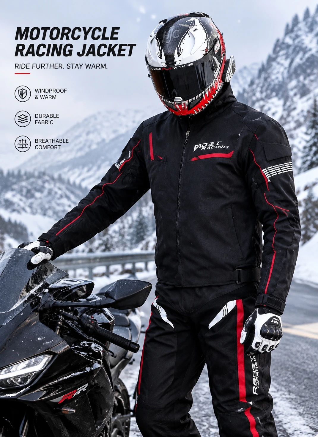 Motorcycle Riding Jacket Pants Suit Winter Men Waterproof Windproof Protective Gear with 7PCS Armor for Skiing with CE Armor