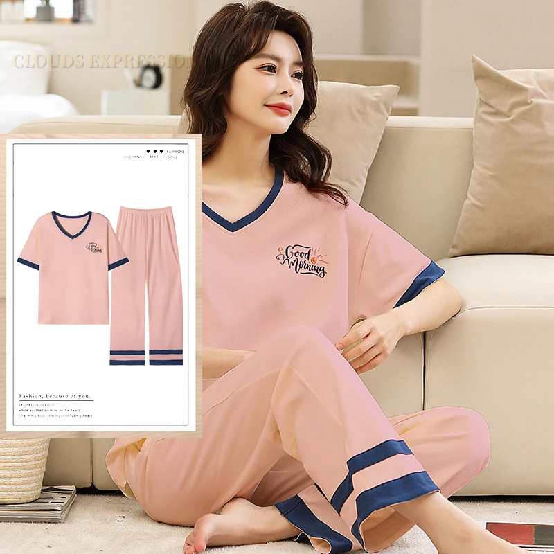 Spring Summer Nightwear Girls PJ Elegant Women Pajama Sets Pyjamas Femme Plaid Sleepwear Female Loungewear Pijama Mujer Homewear