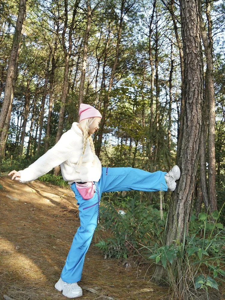 

Warm Fleece Lined Work Trousers Outdoor Casual Hiking Quick Dry Straight Leg Pants City Outdoor Style Natural Waist Elastic