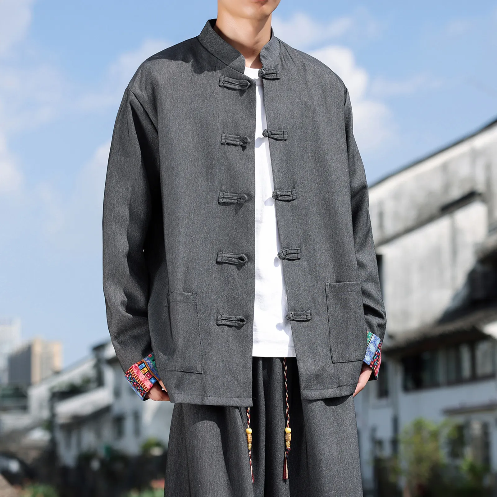 Jacket Men's Autumn Kung Fu Tang Suit Comfortable Outwear Chinese Styles Shirts Man's Tai Chi Traditional Hanfu Long Sleeve Coat