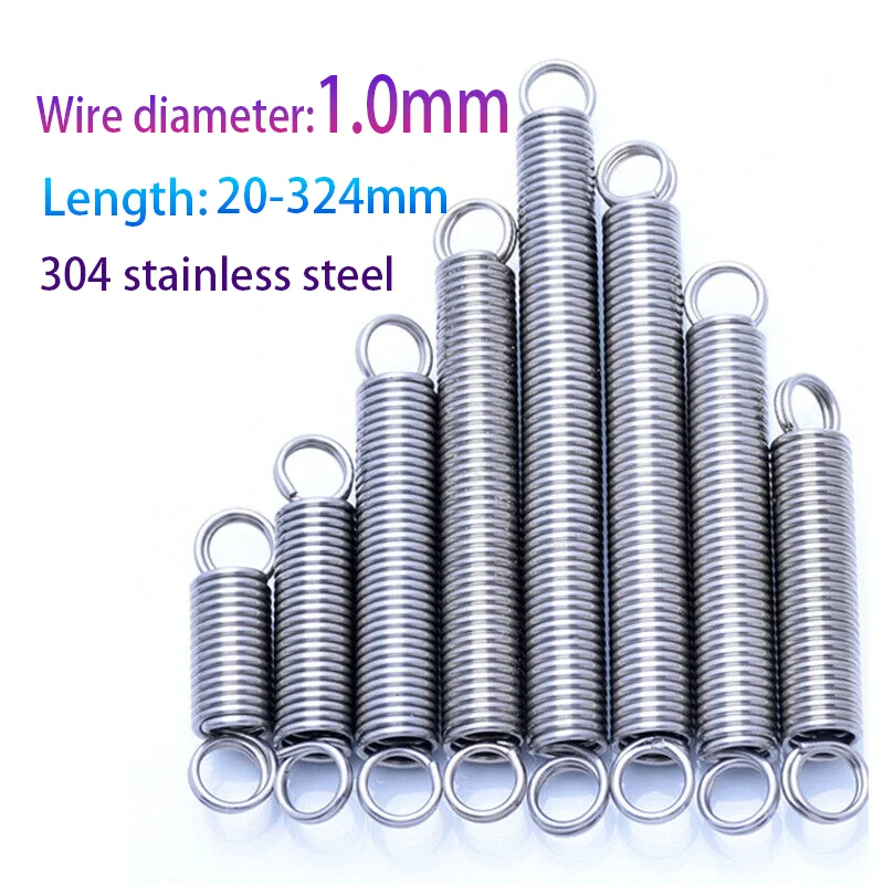 304 stainless steel pull spring double loop closed hook Stretch spring,Wire Dia1.0mm,OuterDia6/7/8/9/10/12mm,Length20-324mm.