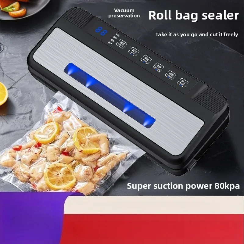 80Kpa 130W Electric Vacuum Sealer Machine 7-in-1 Wet Food Sealer with Free 10pcs Vacuum Bags for Kitchen Food Storage