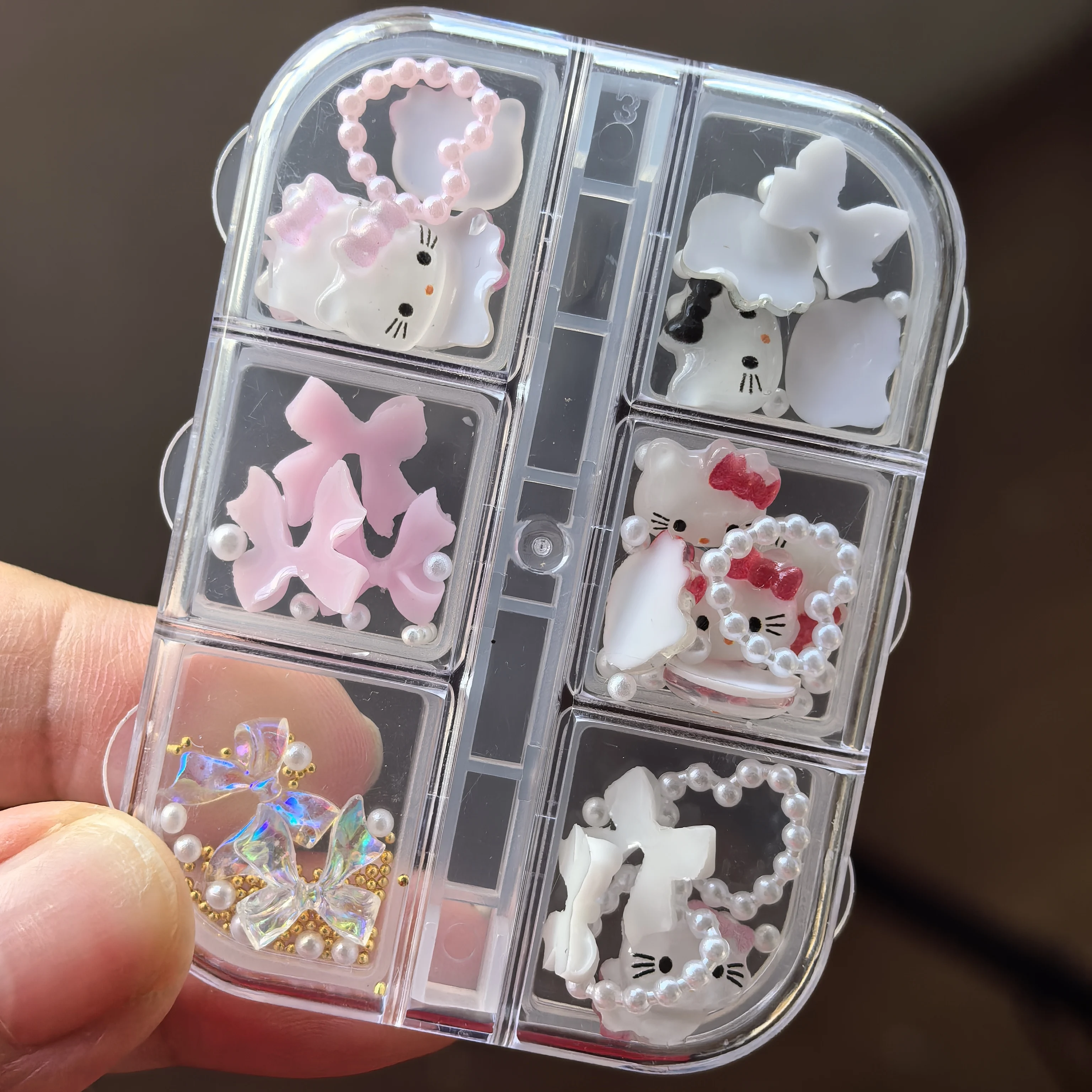 6 شبكات ثلاثية الأبعاد فراشة مختلطة الوردي مرحبا كيتي مسمار السحر Kawaii مسمار الفن زينة y2k مرحبا كيتي مسمار حجر الراين اكسسوارات