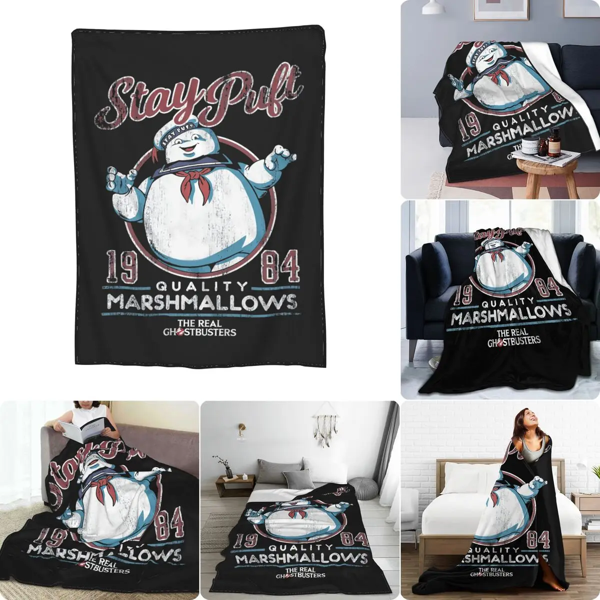 Ghostbusters Stay Puft Marshmallow Man 1984 Mens Ghost Cartoon Tv Show Ultra-Soft Micro Fleece Blanket Bedding