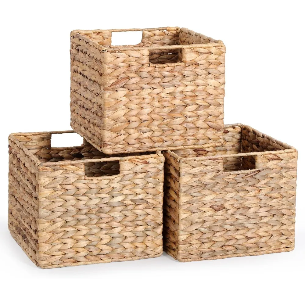 

Large Folding Wicker Storage Basket Set of 3 for Shelves Pantry Kitchen Organization