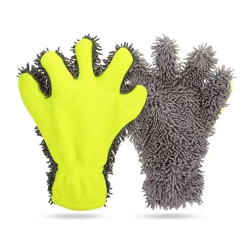 1Pair Double-Sided Coral Fleece Car Wash Gloves, Scratch-Free Mitt with Elastic Cuff, Super Absorbent Cleaning Tool