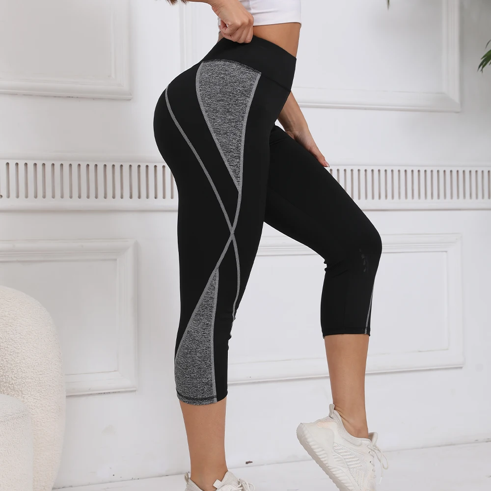 

Black Women's High Waist Cropped Yoga Pants Moisture Wicking Elastic for Outdoor Activities Fitness Gym and Daily Wear